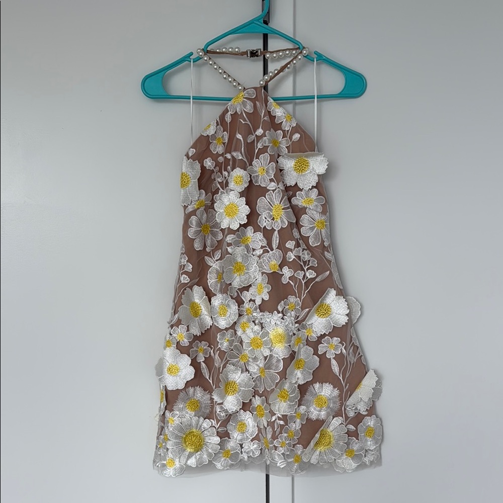 Elliatt Floral Embroidered Dress in White and Yellow